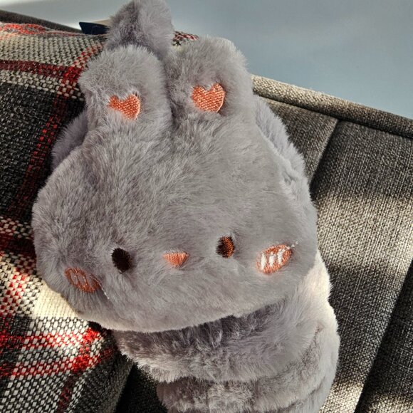 Plush Bunny Winter Ear Warmers, Grey - Picture 4 of 5
